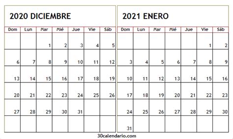 Quedan 10 días para finalizar el año. Calendario Diciembre 2020 Enero 2021 Excel - Calendario ...