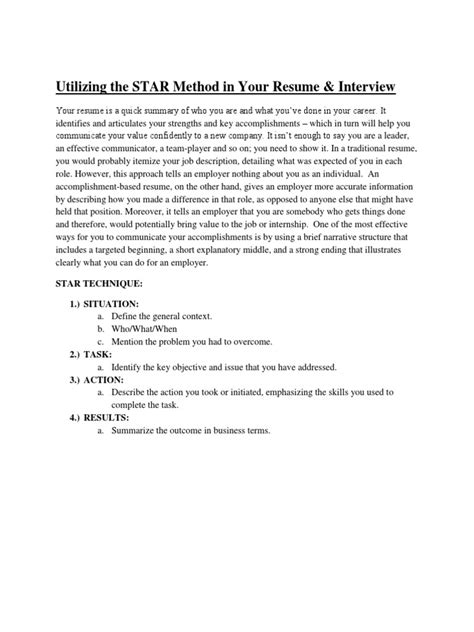 Star Method In Your Resume And Interview Résumé Mergers And
