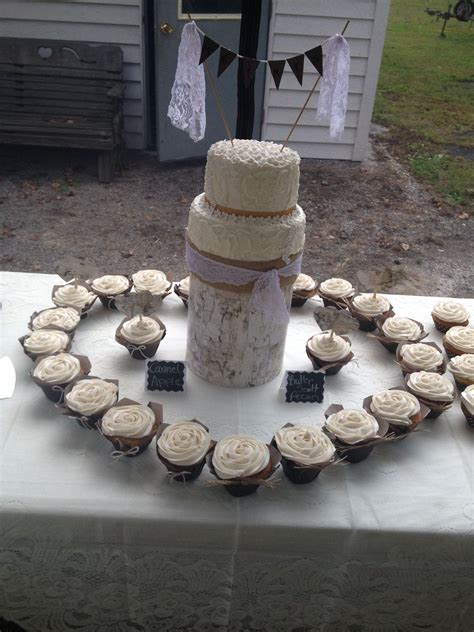 Rustic Country Lace Birch Burlap Wedding Cake And Cupcakes Burlap