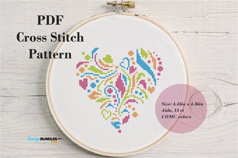 Flower Heart Cross Stitch Pattern Digital Download Pdf