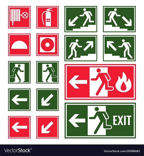 Evacuation And Emergency Signs In Green And Red Vector Image