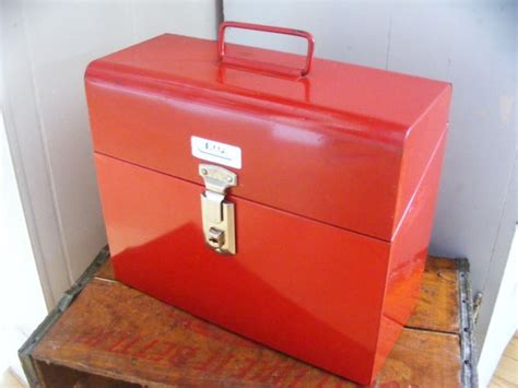Great Red Metal File Storage Box Portable By Ginkgoway On Etsy