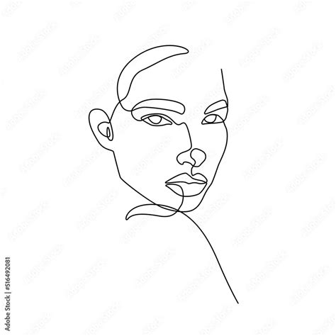 Elegant Woman Face One Line Drawing Continuous Line Art Drawing Of