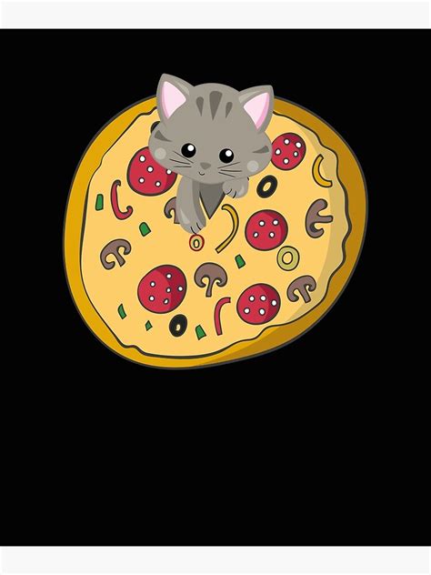 Cute Cat Eating Pizza Funny Kitty Poster By Vaskoy Redbubble