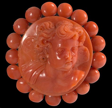 Antique Jewellery Victorian Carved Cameo Coral Brooch