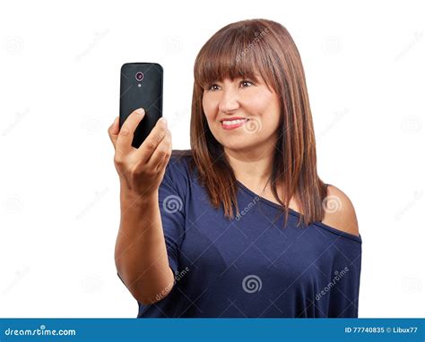 Brunette Beautiful Woman Taking Selfie Stock Image Image Of Video Camera 77740835