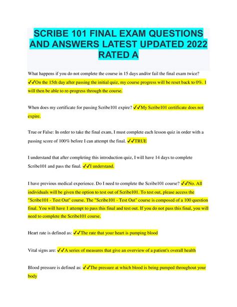 Scribe 101 Final Exam Questions And Answers Latest Updated 2022 Rated A In 2022 Final Exams