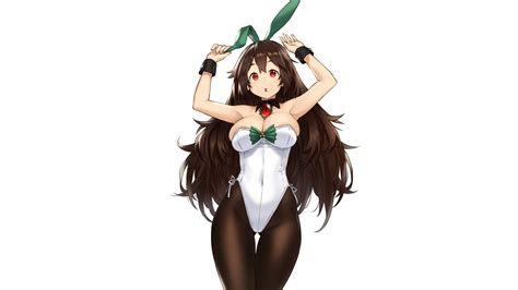 Big Boobs Houtengeki Bunny Girl Long Hair Brunette Arms Up Digital Art Artwork Anime