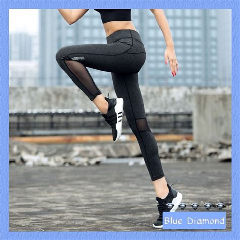【blue Diamond】yoga Fitness Pants Womens Cropped Mesh Pants Running Quick Drying Pants Tight Fit