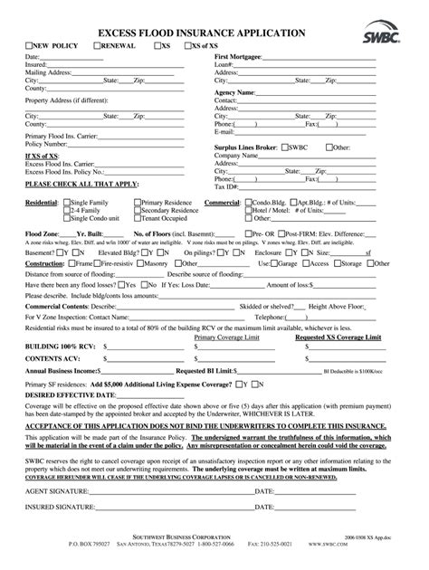 Protect your most valuable investment with homeowners insurance. SWBC Excess Flood Insurance Application 2006 - Fill and Sign Printable Template Online | US ...
