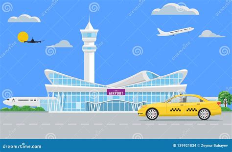 Modern Airport Terminal And Runaway Cartoon Vector CartoonDealer Com