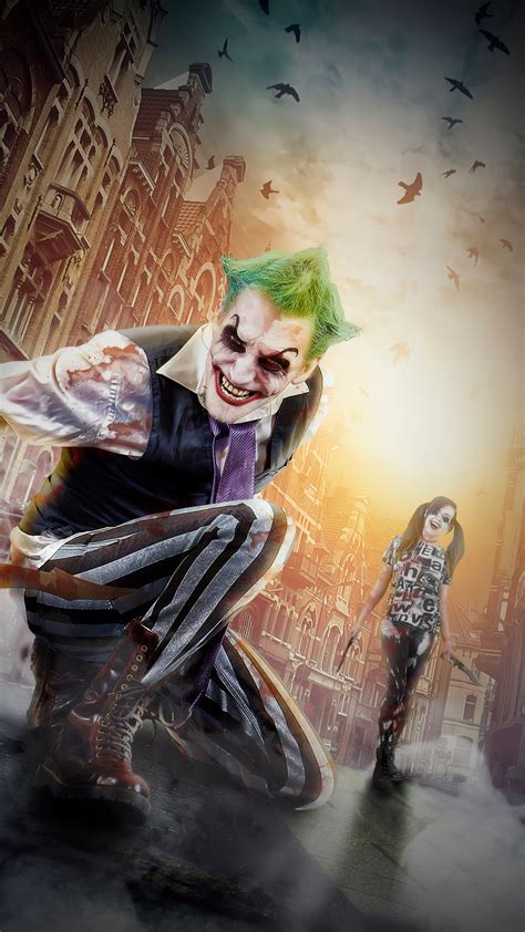 1080x1920 Joker Harley Quinn Superheroes Cosplay Artist Artwork
