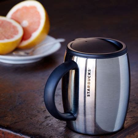Starbucks pink brown 10 oz coffee mug with stainless steel base rubber bottom. Starbucks City Mug 2014 Desktop Barrel Mug with lid, 14 fl ...