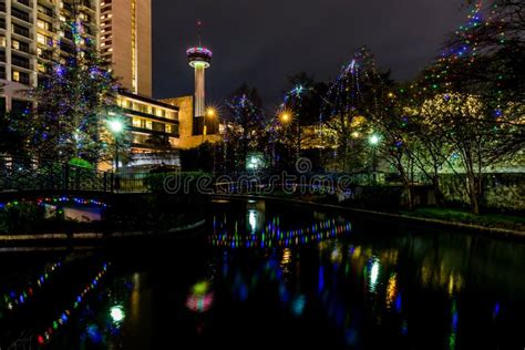 The Riverwalk At San Antonio Texas At Night Stock Image Image Of