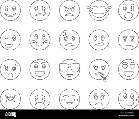 Emoji Reactions Icons Set Emotion Expressions Editable Stroke Simple