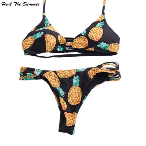 Heal The Summer 2018 Women Bikini Set Sexy Push Up Have Pad Swimwear Fruit Pineapple Print