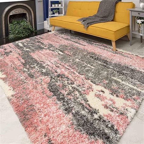 Blush Gray Distressed Abstract Large Shaggy Shag Area Rug