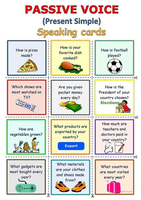 PASSIVE VOICE Present Simple Speaking Cards English ESL