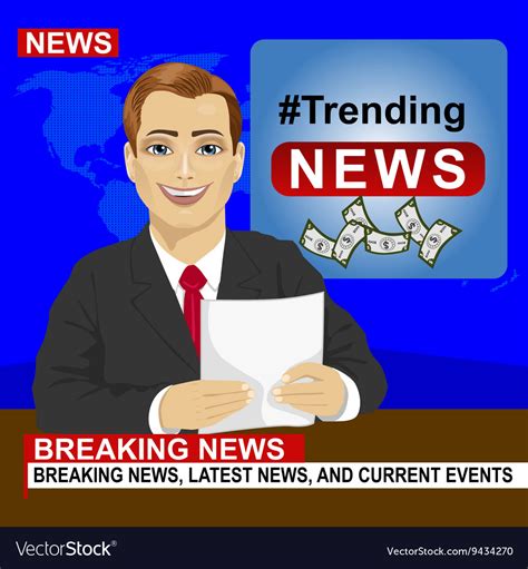Young News Anchor Man Reporting Breaking News Vector Image