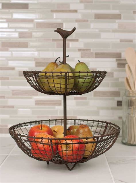 Tier Fruit Stand Basket Black Bird Kitchen Display Shabby Chic