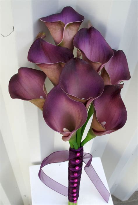 Calla Lily Wedding Bouquet Plum Purple Real Touch Bridal Bouquet Artofit