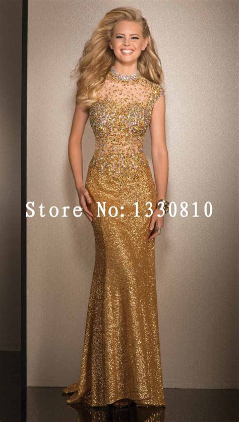 Free Shipping 2015 New Graceful Gold Mermaid Sex Backless Floor Length