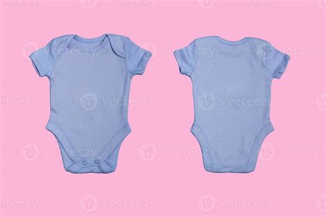 Blue Blank Baby Bodysuit Template Closeup Mockup On Pink Background