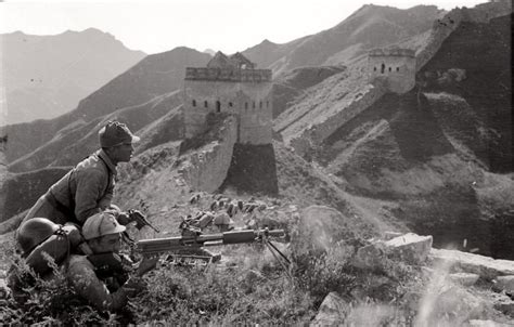 Chinese Eighth Route Army Stands Guard Near The Great Wall Of China