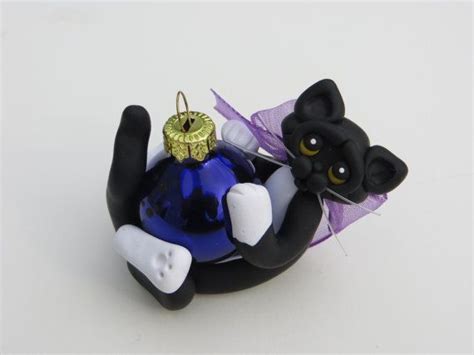 Polymer Clay Black Tuxedo Cat Christmas Ornament Figurine Etsy