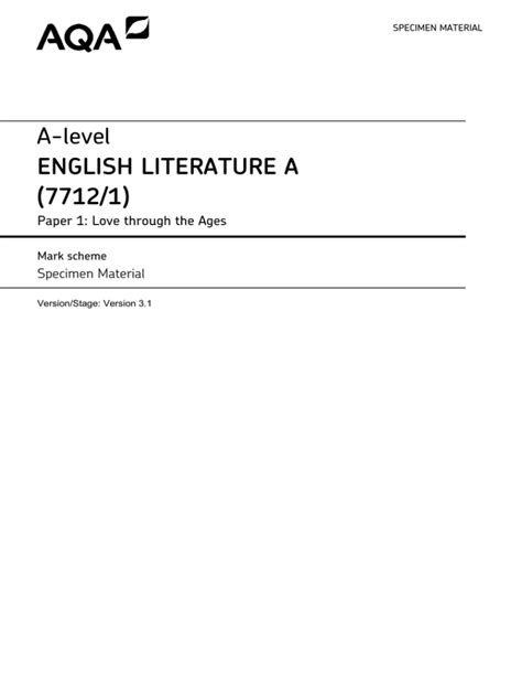 A Level English Literature A Specimen Mark Scheme Paper 1