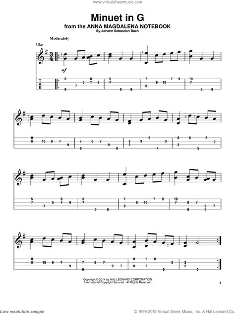 Wider opportunities resources for schools. Bach - Minuet In G sheet music for ukulele PDF