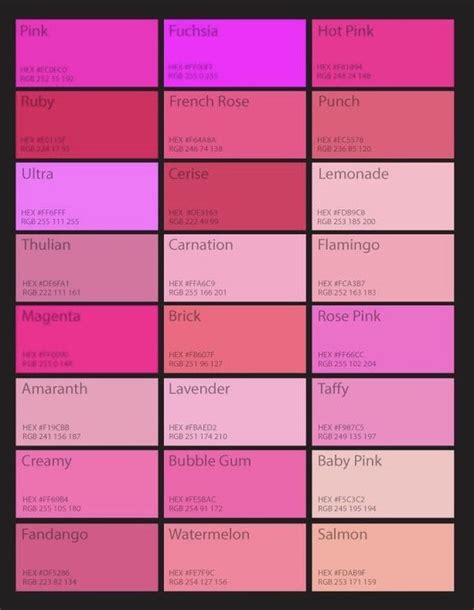 Shades Of Pink Color With Names HEX RGB CMYK Vlr Eng Br