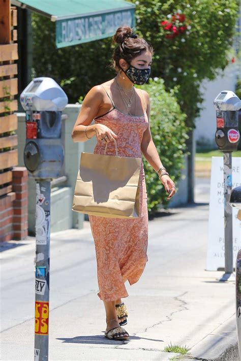 Vanessa Hudgens Dons Cute Orange Dress While Out Getting Takeout And Coffee In Los Angeles