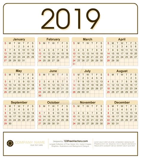 Calendar 2019 Free Vector Design By 123freevectors On Deviantart