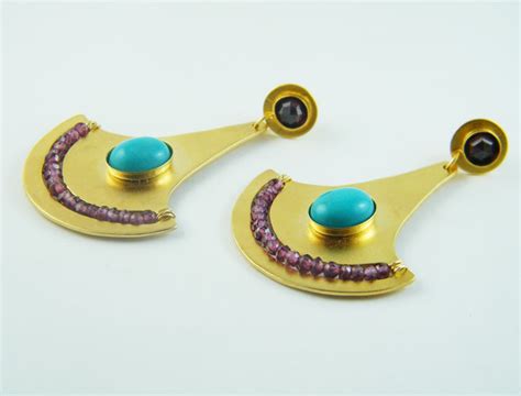 Garnet Turquoise Earrings Gold Dangle Earrings Ancient Egyptian Jewelry