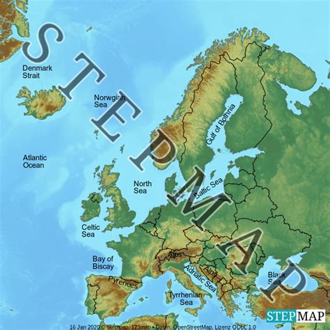Stepmap Europe Water And Mountains Landkarte Für World