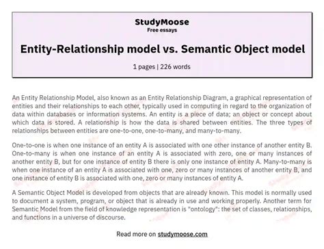 Entity Relationship Model Vs Semantic Object Model Free Essay Example