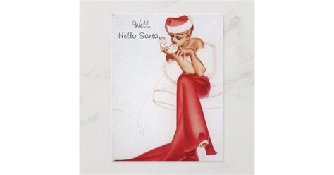 Vintage Naughty Christmas Hello Pin Up Girl Holiday Postcard