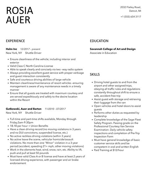 Shuttle Driver Resume Samples | Velvet Jobs
