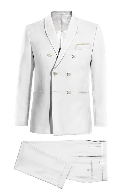 White Linen Double Breasted Shawl Lapel Suit Hockerty