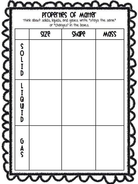 3-6 Free Resources: Properties of Matter Chart & Sorting Activity