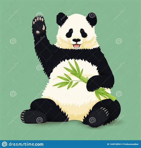 Cartoon Vector Illustration Cute Smiling Giant Panda Sitting Holding