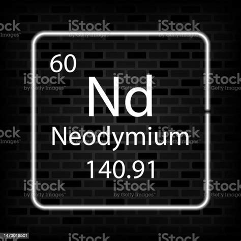 Simbol Neon Neodymium Unsur Kimia Dari Tabel Periodik Ilustrasi Vektor