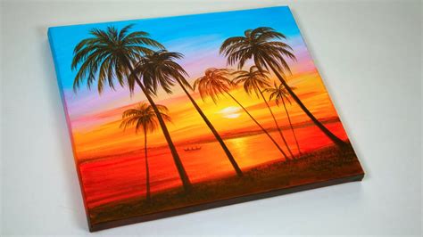Sunset Beach Painting Tropical Beach Sunset Acrylic Painting For