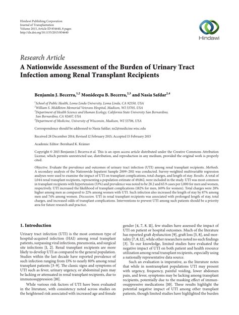 Pdf A Nationwide Assessment Of The Burden Of Urinary Tract Infection