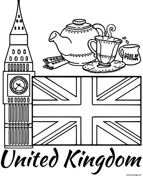 Coloriage royaume uni drapeau big ben - JeColorie.com