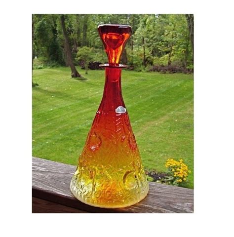 Retro Rare Blenko Decanter Designer Joel Myers Blenko Glass Amber Glass Sandblasted Glass