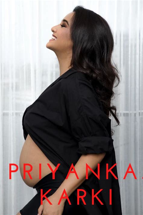a pregnant woman with her belly exposed and the words priyanka karki on it