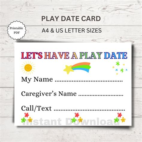 Printable Play Date Cards Playdate Invite Friend Contact Etsy