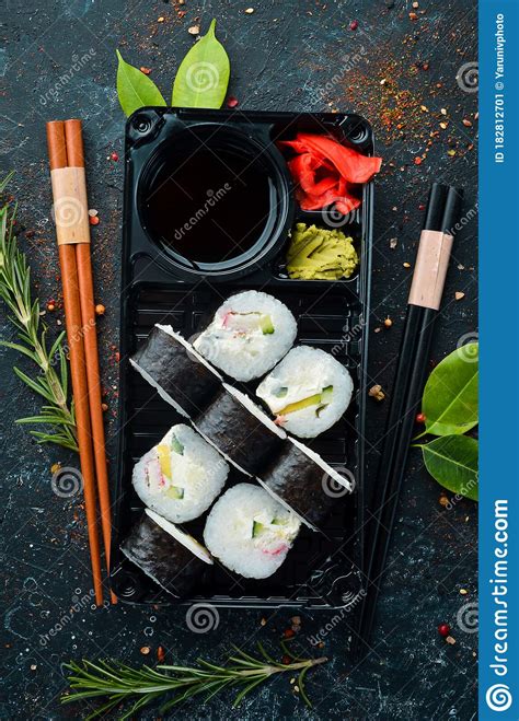 Sushi Maki With Crab Avocado And Cheese Stock Image Image Of Meal